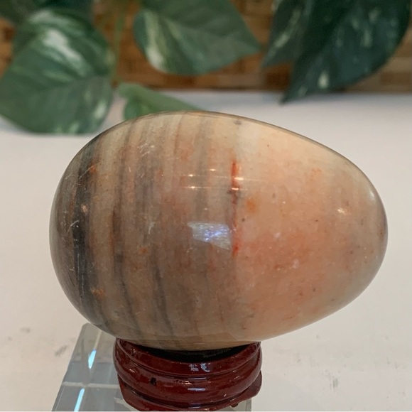 Banded Calcite Crystal Carved Egg Polished Onyx Healing Chakra Stone W Stand 2.5 - Picture 6 of 15